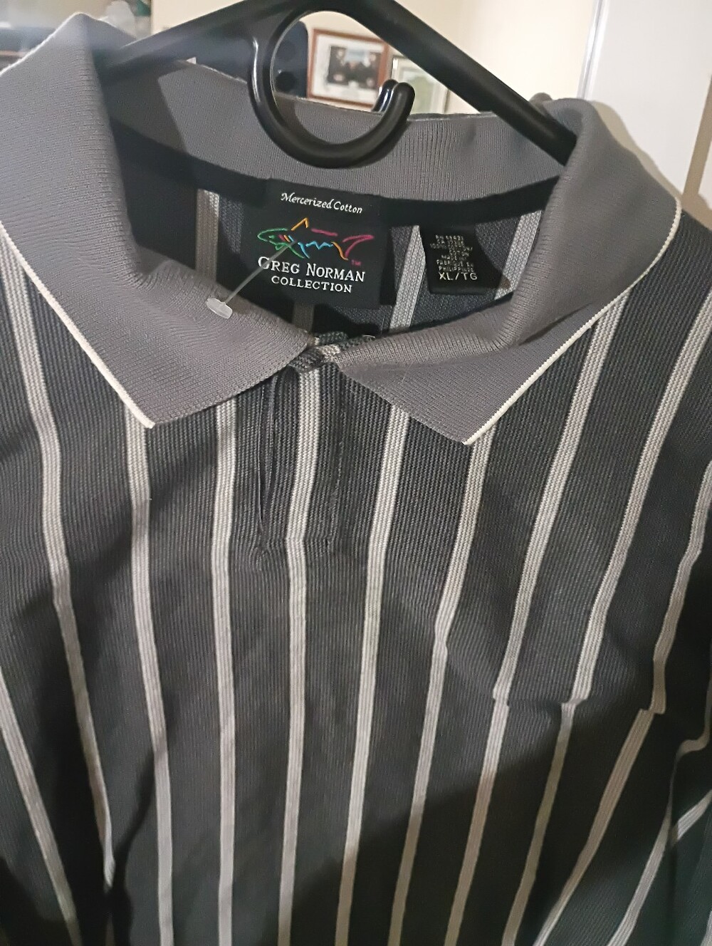 ⭐Greg Norman Polo Style Golf Shirt ( XL ) Gray & White Striped